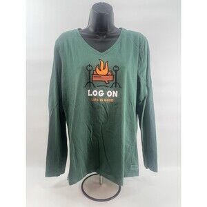 Life is Good Womens Log On Crusher Tee Size L Spruce Green Long Sleeve Shirt